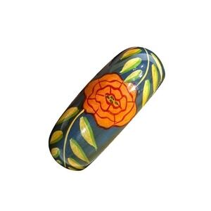 Wooden Bangle Bracelet OS Blue Orange Yellow Hand Painted Floral Made in India